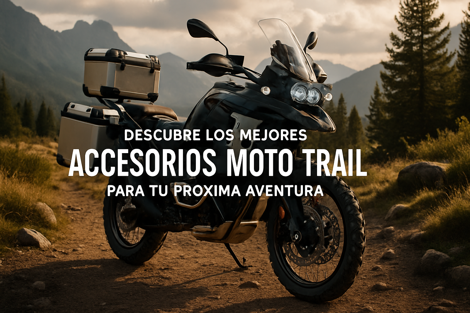 Moto trail equipada con accesorios premium en ruta de aventura, accesorios moto trail