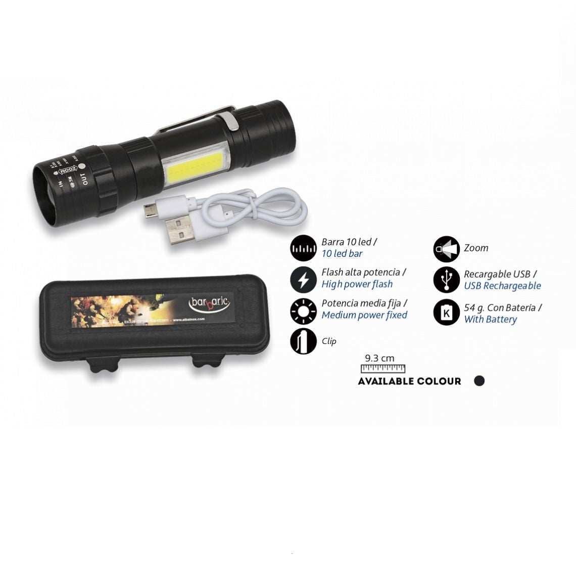 Linterna Recargable con Clip y cable USB Iluminación ALBAINOX 