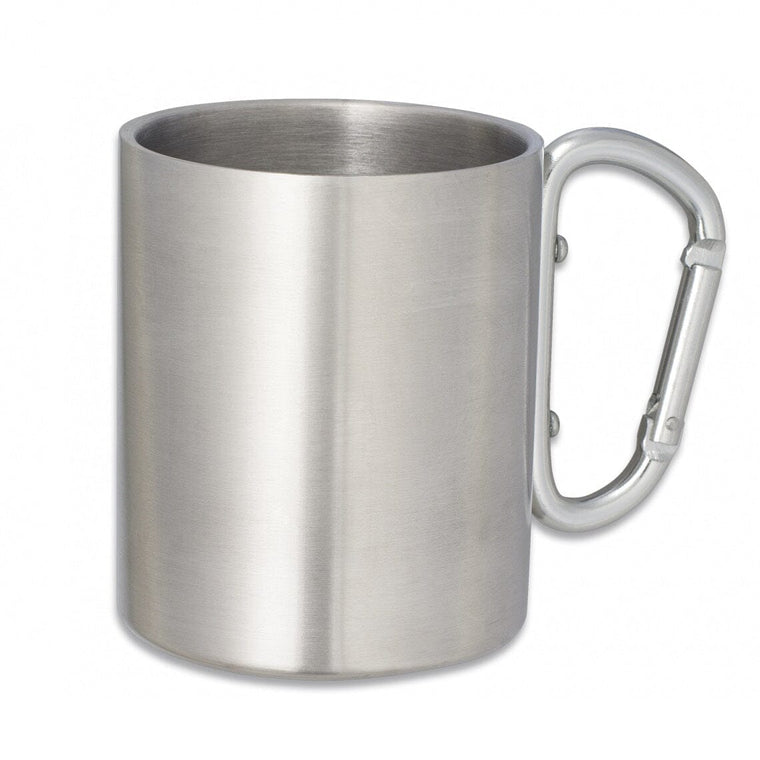 Taza camping o acampada inox con mosquetón - AVENTURATRAIL