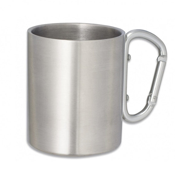 Taza camping o acampada inox con mosquetón - AVENTURATRAIL
